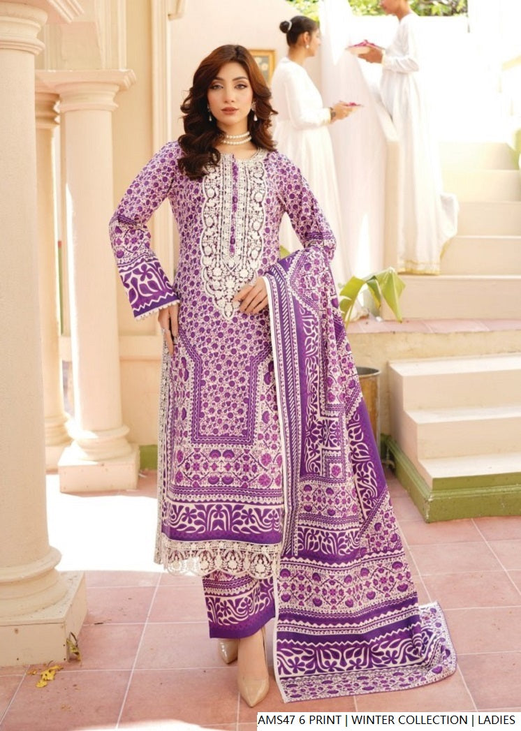 Lawn A-Line printed shirt - Pakistani women's casual summer outfit with cotton trouser and lawn dupatta front view