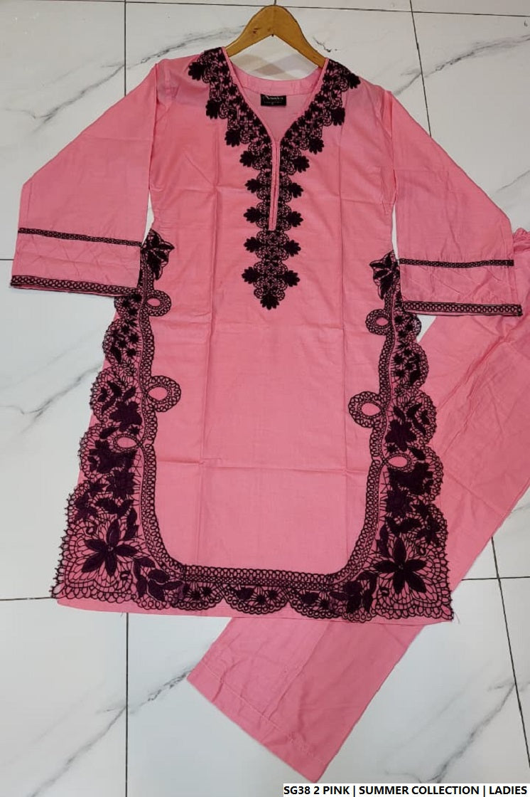 Pakistani women's pink lawn A-Line casual shirt detail view