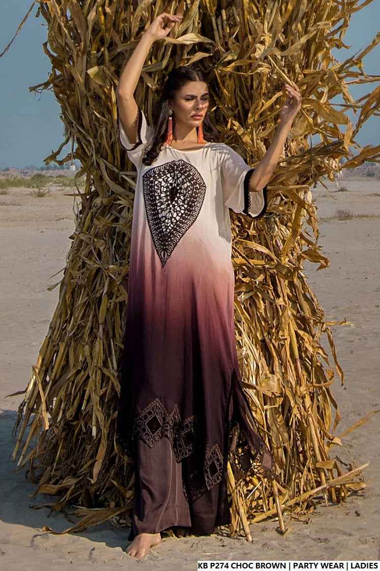 Pakistani women's chocolate brown hand embroidered luxury suit detail view