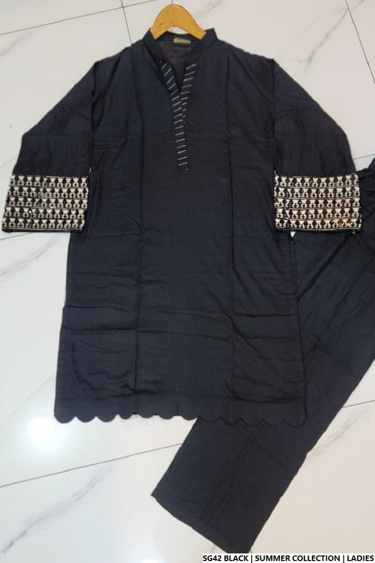 Pakistani women's black white lawn A-Line casual shirt full view