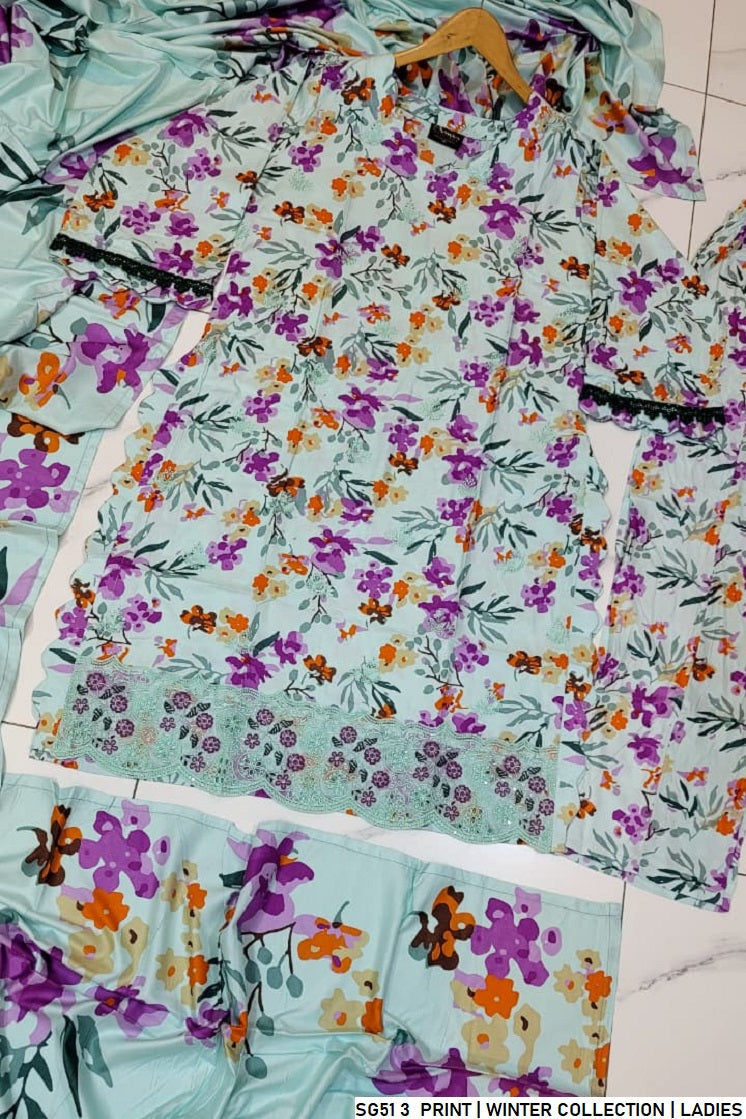 Pakistani women's lawn A-Line printed casual outfit full view
