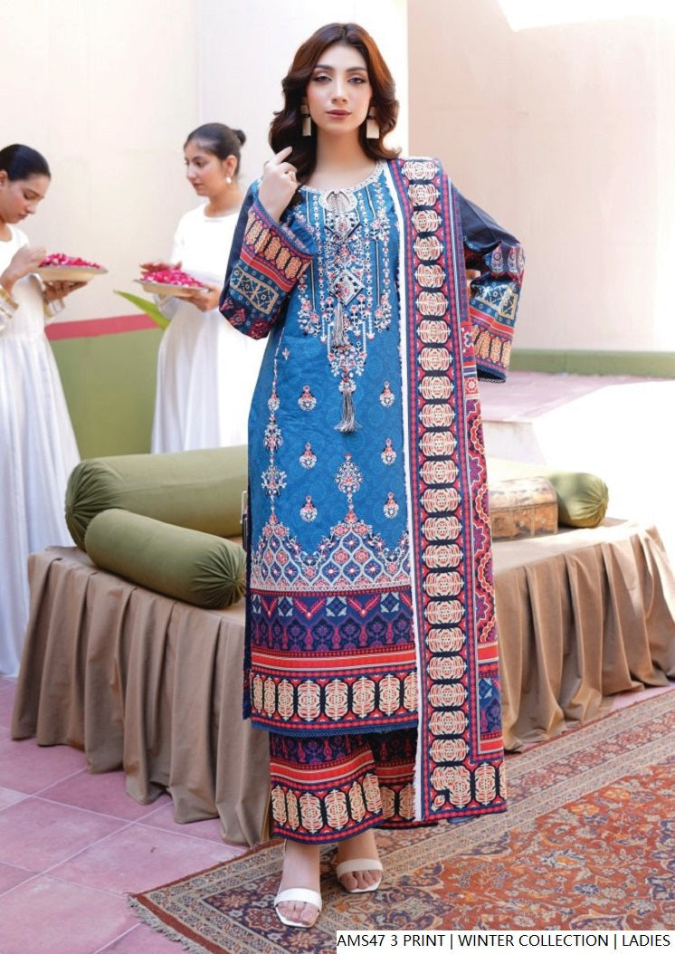 Lawn A-Line printed shirt - Pakistani women's casual summer outfit with cotton trouser and lawn dupatta front view