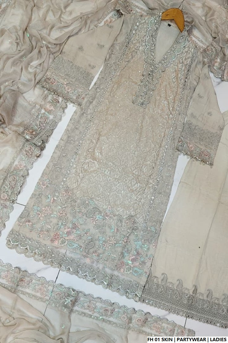 Pakistani women's skin organza open shirt full view