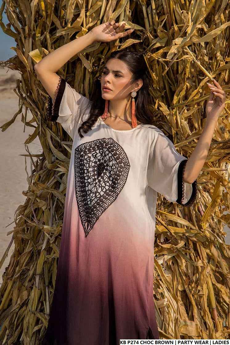 Chocolate brown hand embroidered Pakistani women's luxury suit side view
