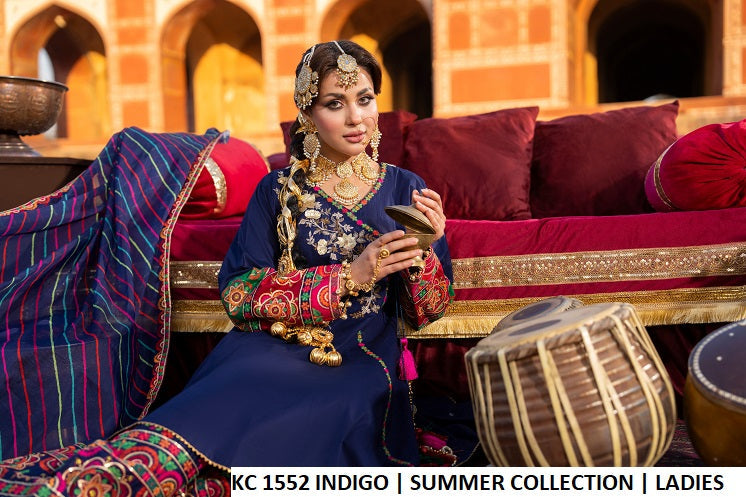 Indigo cotton Pakistani women's peplum frock with farshi shalwar side view