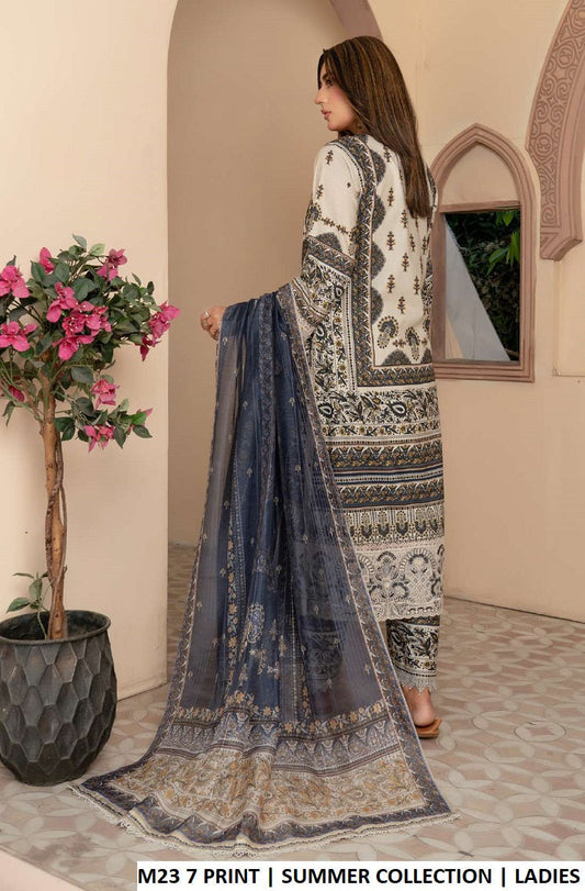 M23 7 PRINT lawn Pakistani women's straight shirt with plazo side view