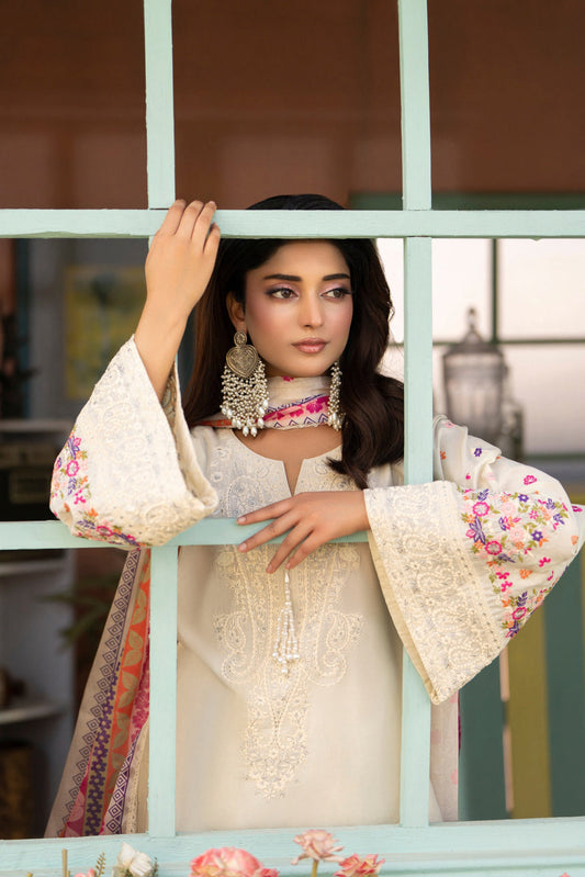 Skin cotton Pakistani women's short shirt with farshi shalwar side view