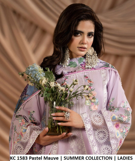 KC Ayra 1583 PASTEL MAUVE - Pastel Mauve Cotton Embroidered 3-Piece Ready to Wear Pakistani Suit
