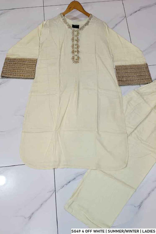 Off white lawn Pakistani women's A-Line casual shirt side view