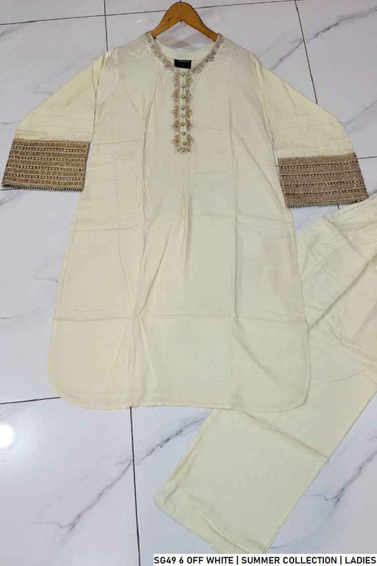 Off white lawn Pakistani women's A-Line casual shirt side view