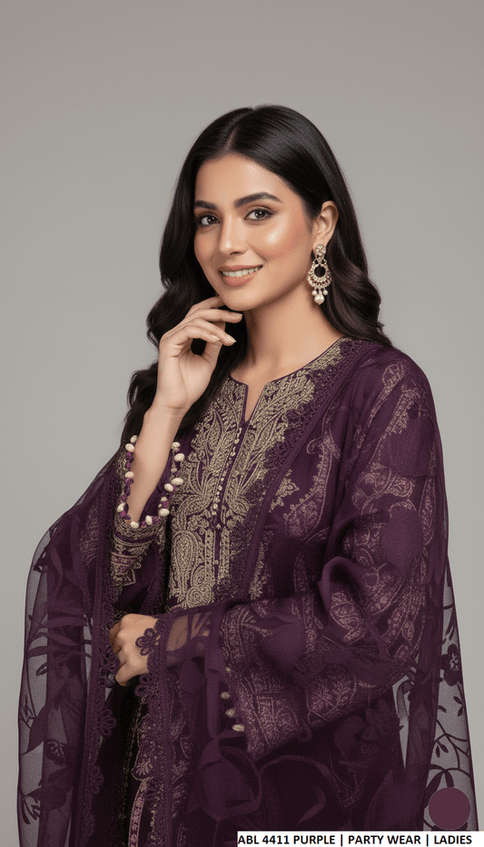 Purple chiffon Pakistani women's straight shirt side view