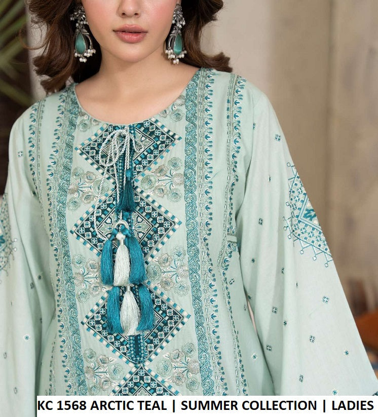 KC TABEER 1568 ARCTIC TEAL Pakistani women's cotton multi thread embroidery outfit back view
