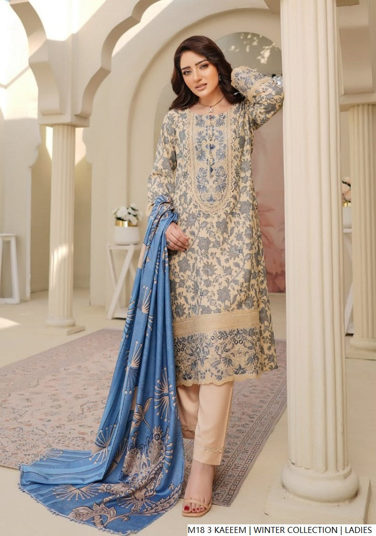 Pakistani women's cream lawn A-Line casual outfit back view