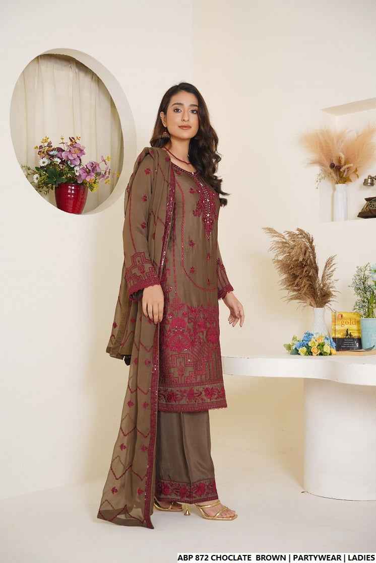 Pakistani women's chocolate brown silk straight shirt detail view