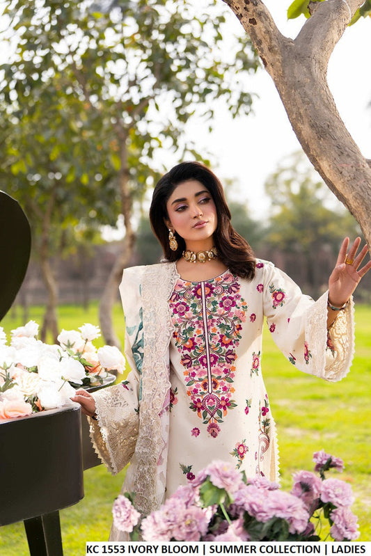 Ivory bloom cotton Pakistani women's straight shirt with plazo side view