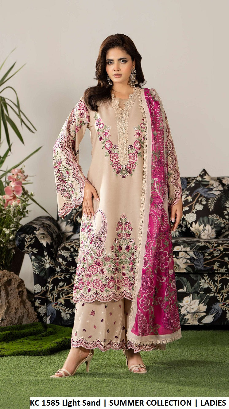 KC Ayra 1585 Light Sand - Light Sand Embroidered 3-Piece Women's Ready to Wear Pakistani Suit