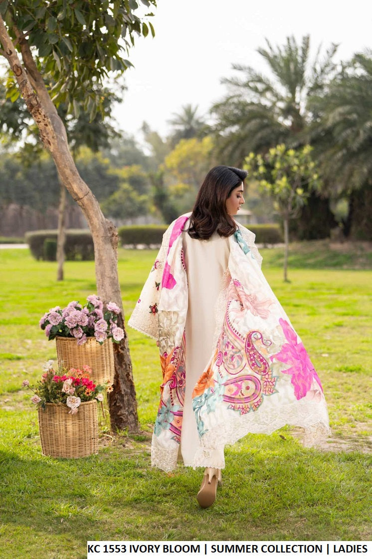 Pakistani women's ivory bloom cotton straight shirt plazo back view