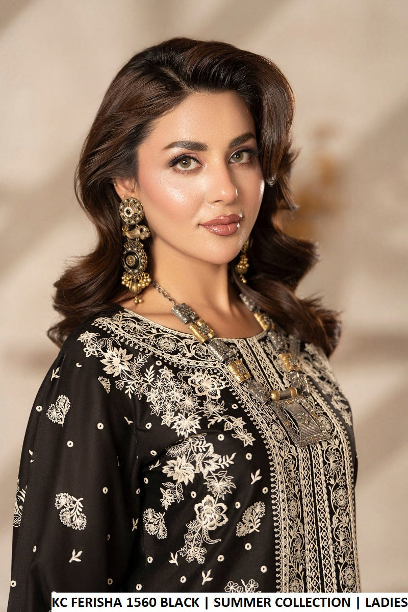 Pakistani women's black cotton long straight shirt plazo detail view