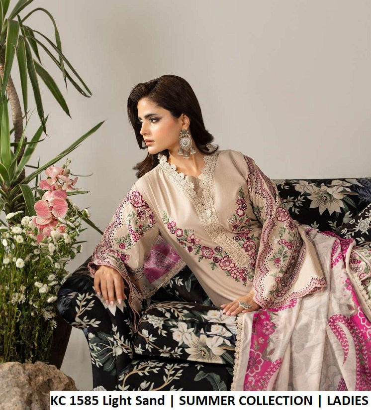 KC Ayra 1585 Light Sand - Light Sand Embroidered 3-Piece Women's Ready to Wear Pakistani Suit