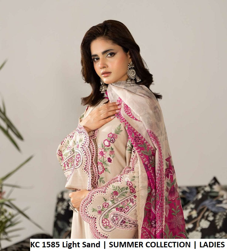 KC Ayra 1585 Light Sand - Light Sand Embroidered 3-Piece Women's Ready to Wear Pakistani Suit
