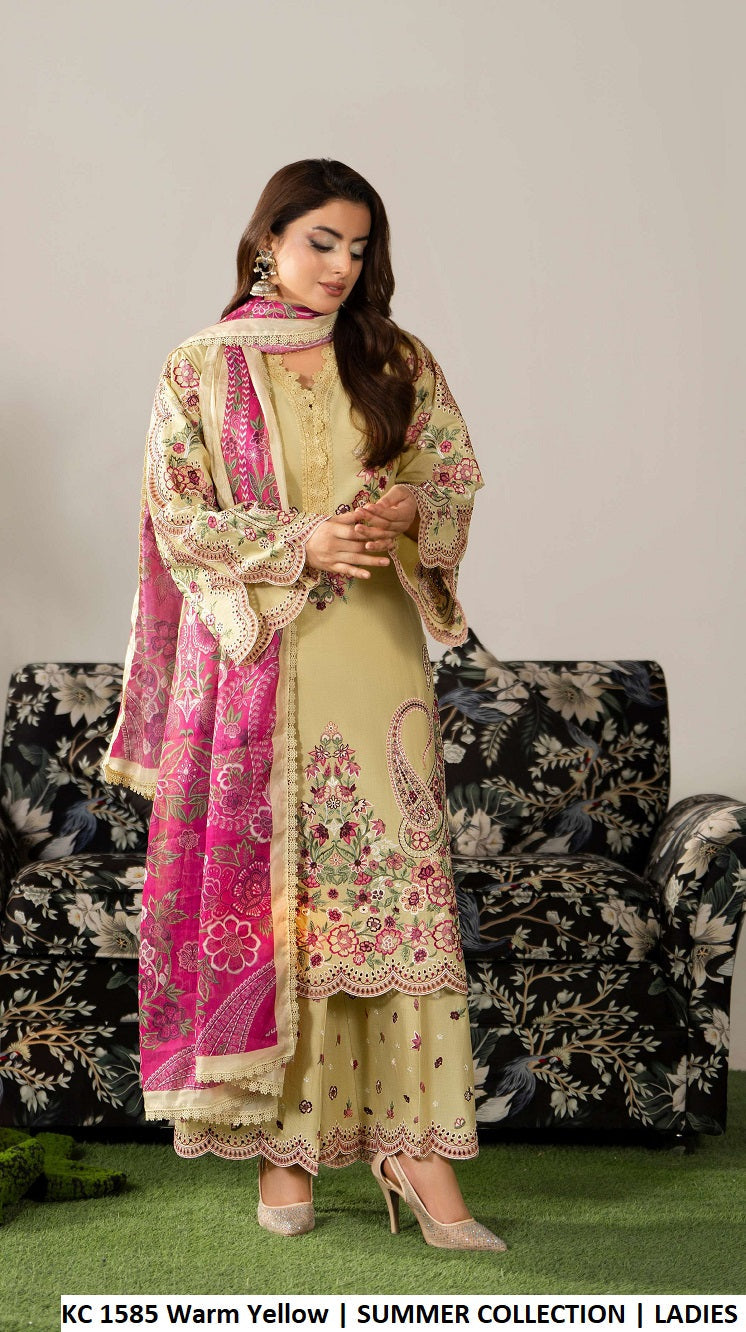 KC Ayra 1585 Warm Yellow - Warm Yellow Embroidered 3-Piece Women's Ready to Wear Suit