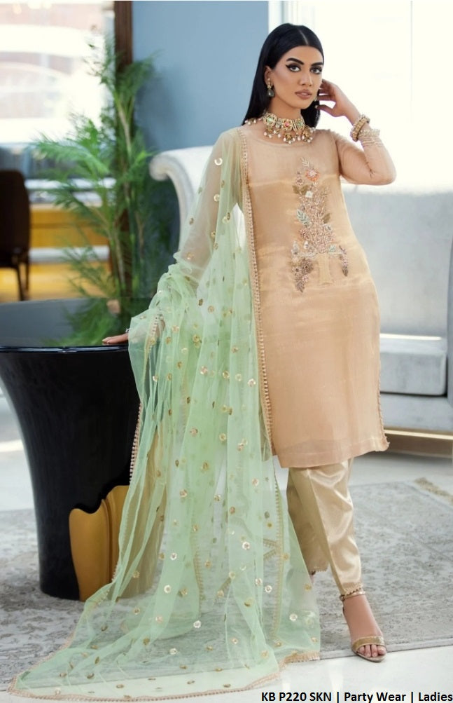 Pure resham mesuri embroidered shirt KB P220 - Pakistani women's luxury formal wear with banarsi jamawar trouser front view