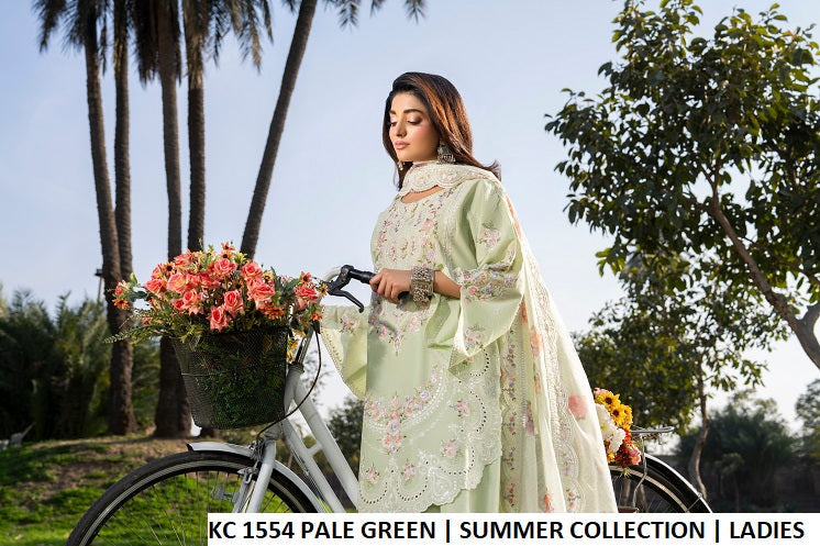 Pakistani women's pale green cotton short shirt farshi shalwar back view