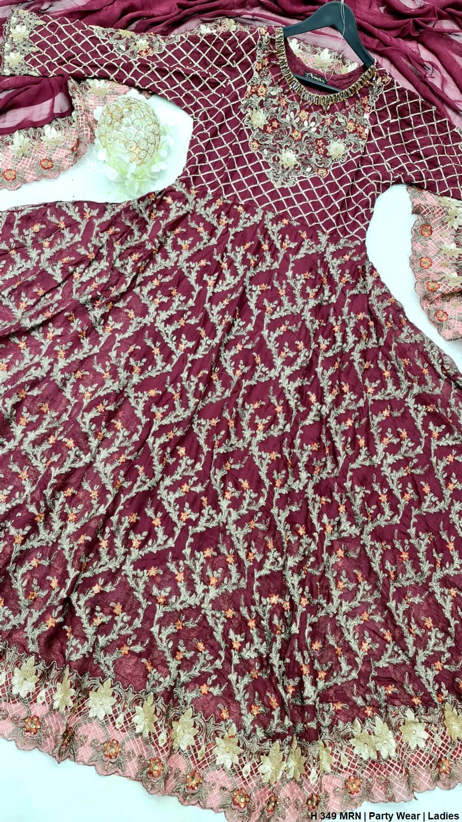 HE 349 chiffon Pakistani women's long maxi side view
