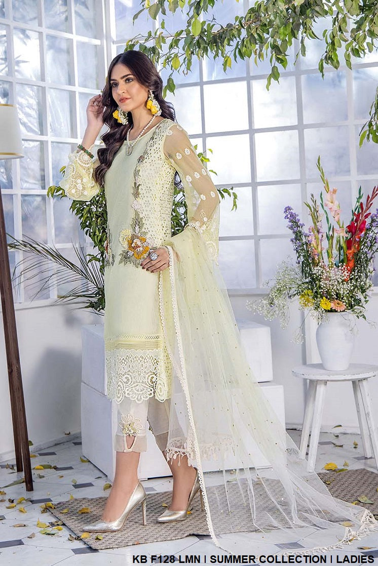 Organza karandi cotton chicken shirt KB F128 - Pakistani women's luxury party wear with net dupatta front view