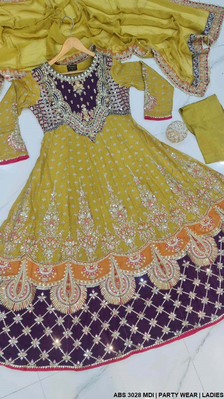 ABS 3028 Pakistani women's chiffon long maxi with chiffon dupatta back view