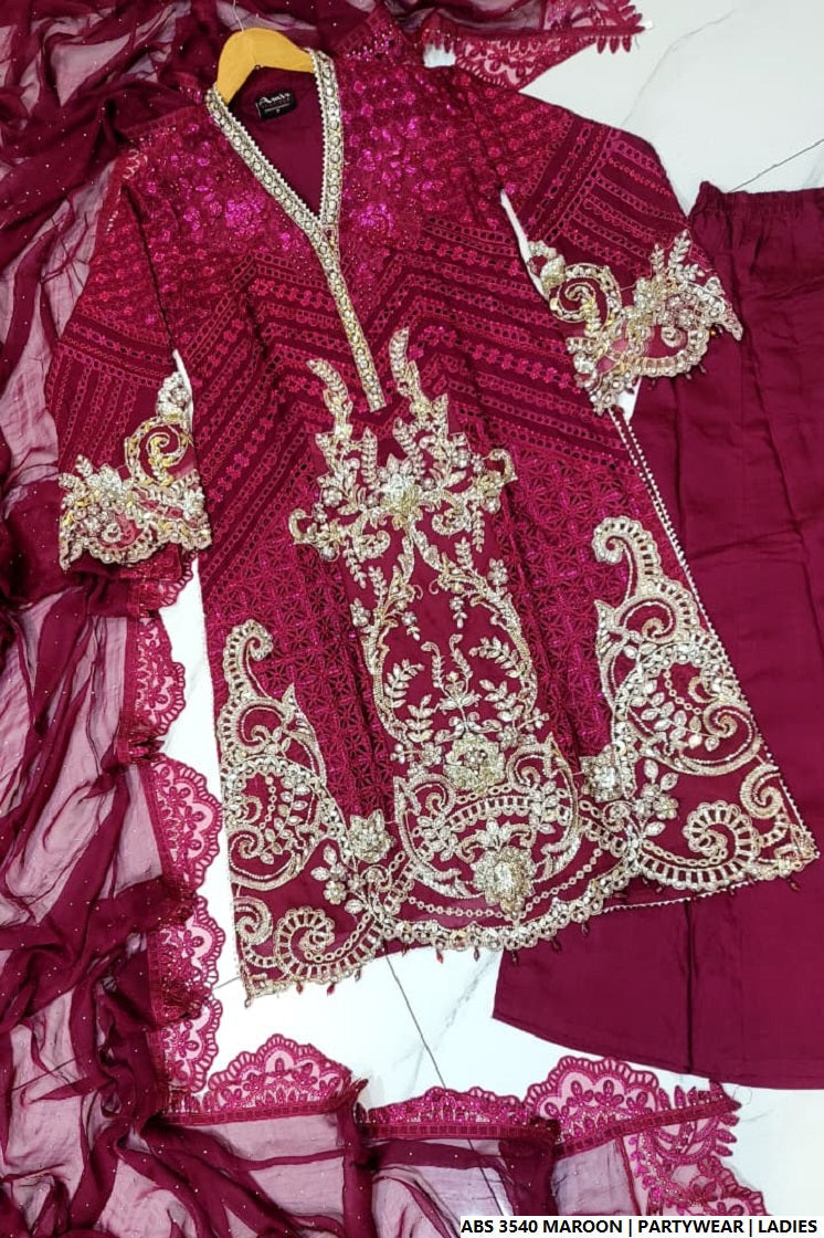Pakistani women's maroon organza straight shirt full view