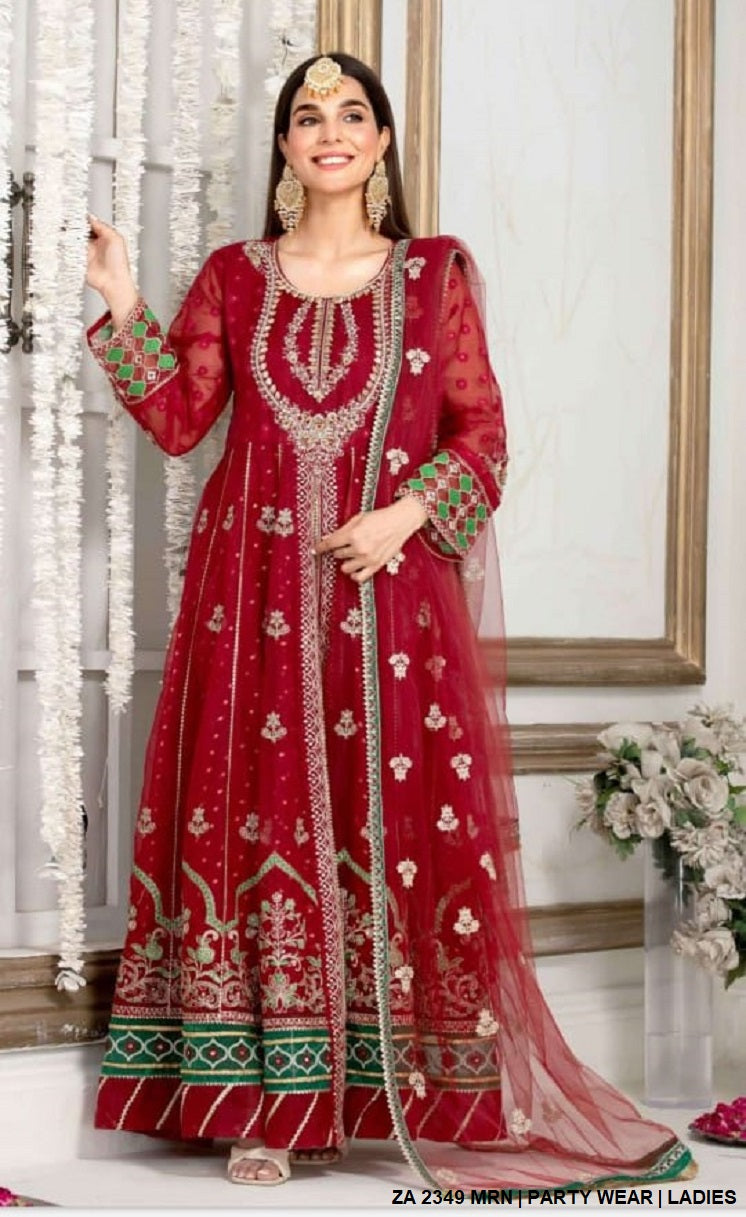 ZA 2349 Pakistani women's organza formal long frock back view