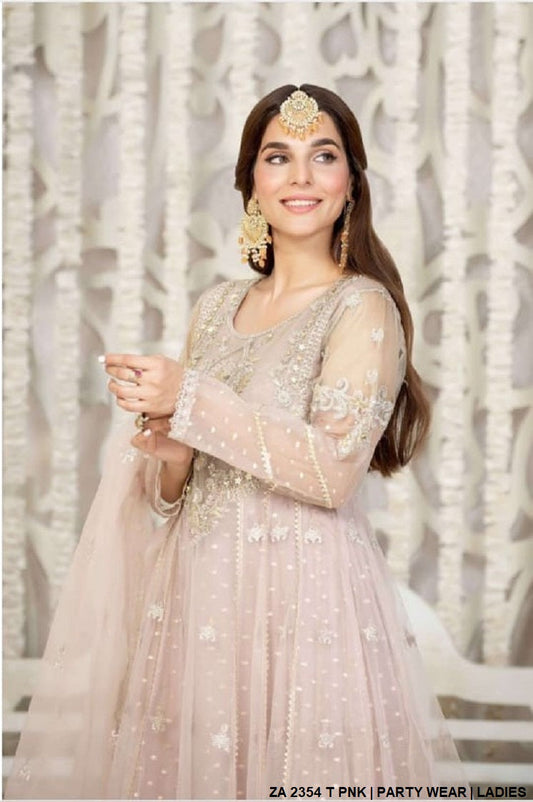 ZA 2354 net Pakistani women's long frock side view