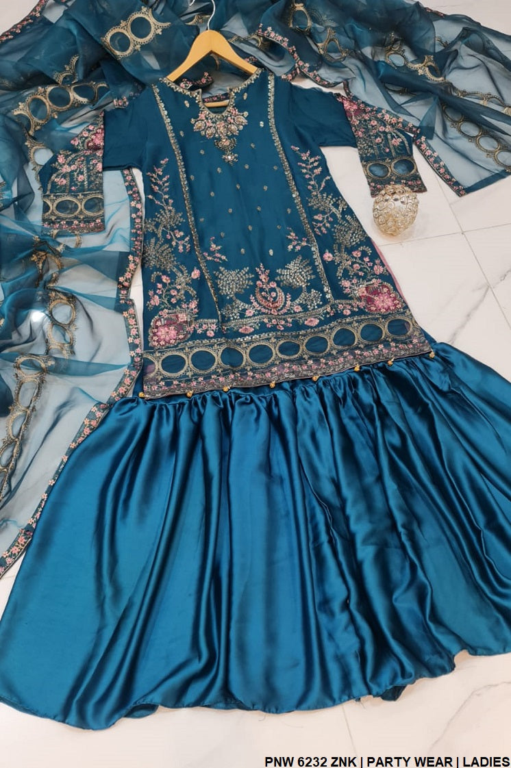 PNW 6232 Pakistani women's chiffon formal gharara full view