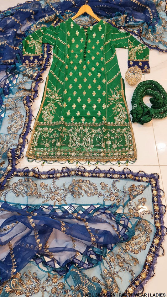 ABL 3848 chiffon Pakistani women's straight shirt with crushed sharara side view