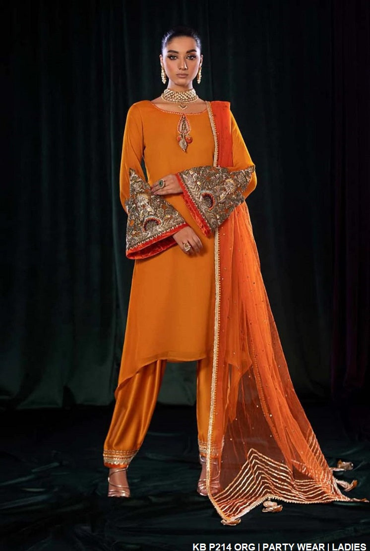 KB P214 Pakistani women's crinkle chiffon party outfit back view