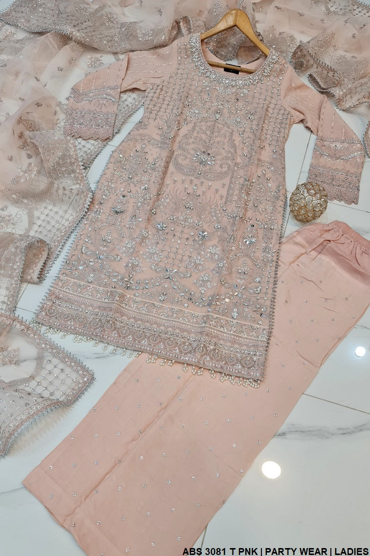 ABS 3081 Pakistani women's chiffon plazo outfit back view