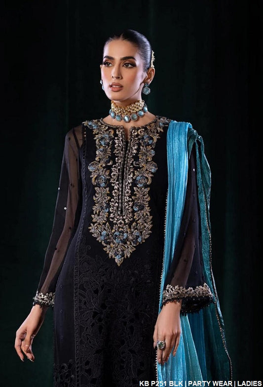 KB P251 crinkle chiffon Pakistani women's embroidered outfit back view