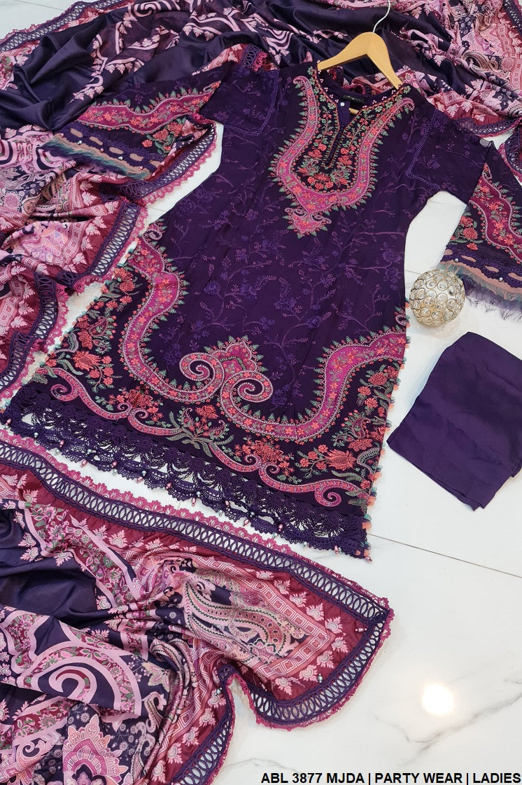 ABL 3877 chiffon A-Line Pakistani women's dress with digital dupatta side view
