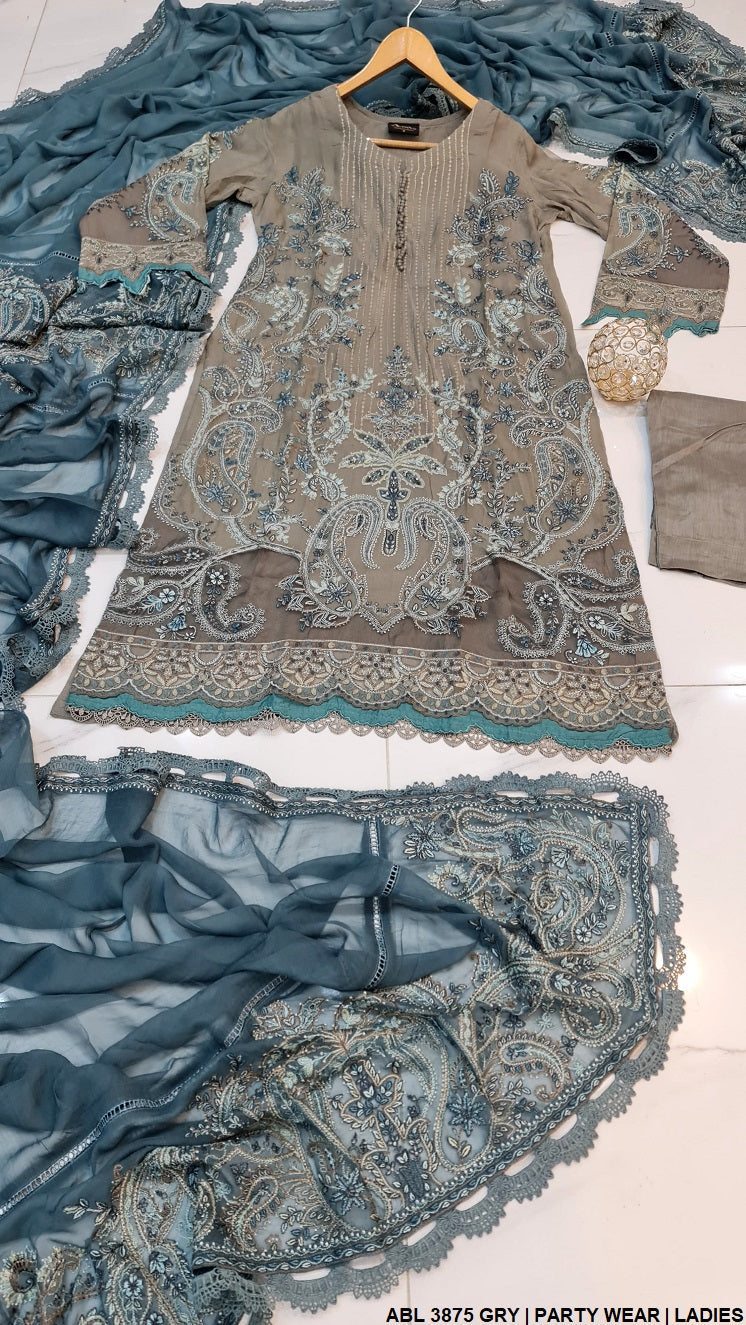 ABL 3875 Pakistani women's chiffon A-Line outfit detail view