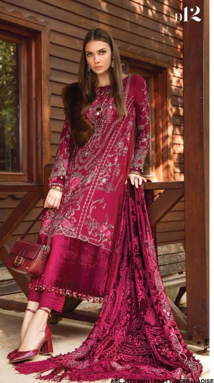 Chiffon A-Line shirt ABL 3872 - Pakistani women's elegant outfit with viscose trouser front view