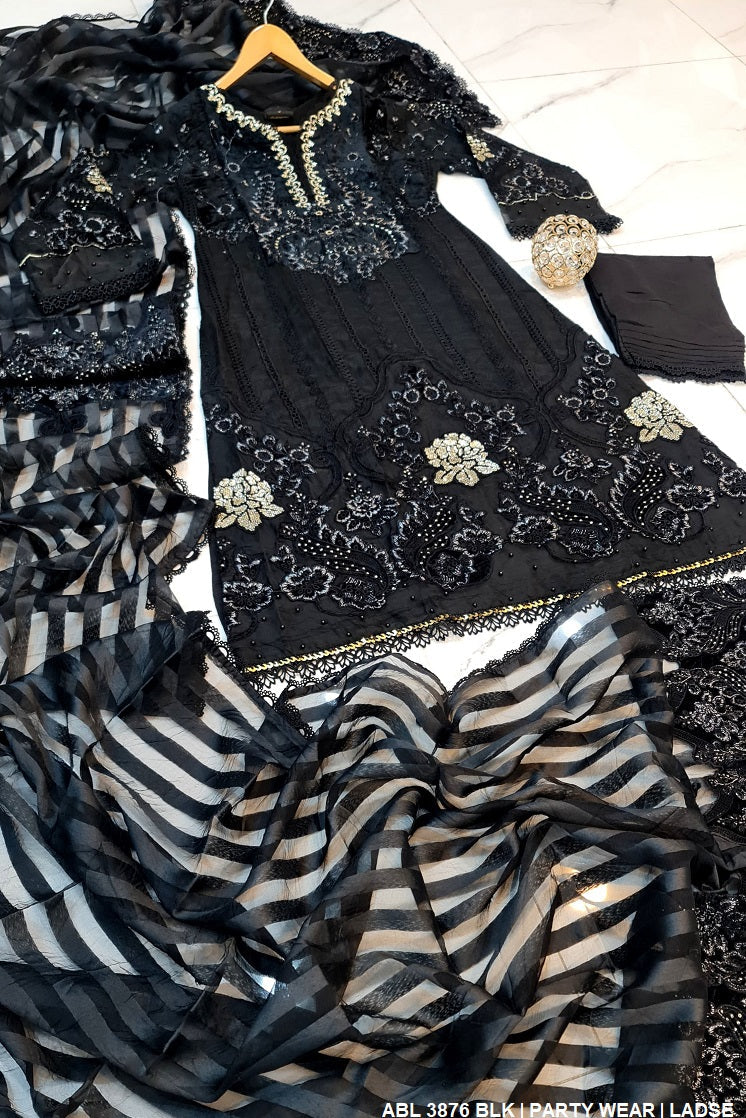 ABL 3876 masuri net Pakistani women's A-Line outfit with viscose trouser side view