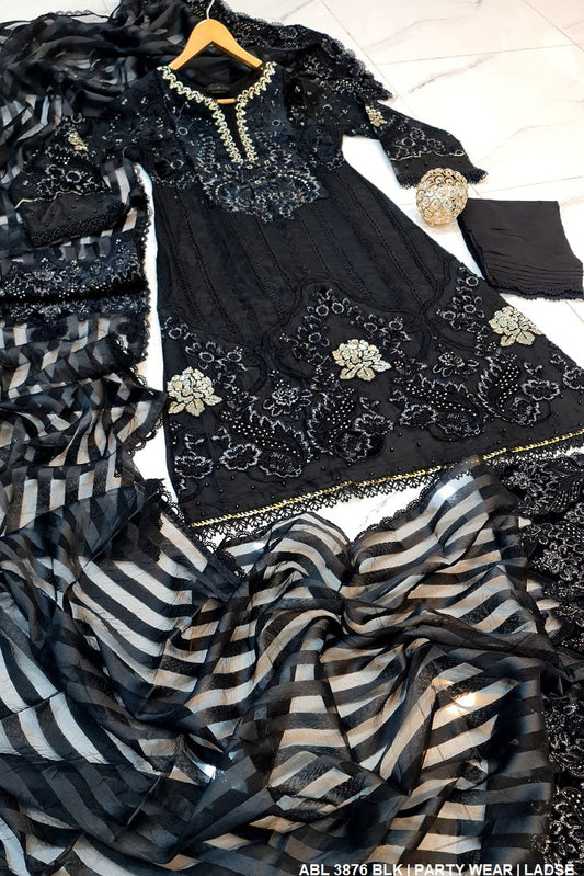 ABL 3876 masuri net Pakistani women's A-Line outfit with viscose trouser side view