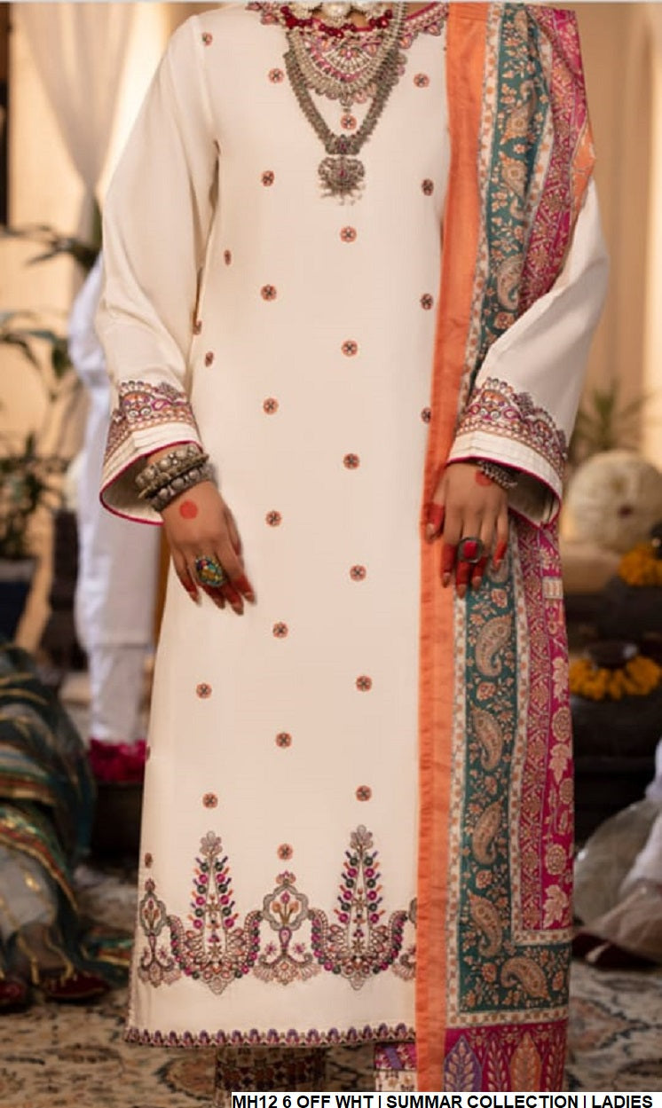 Cotton straight shirt MH12 6 - Pakistani women's casual outfit with digital print dupatta front view