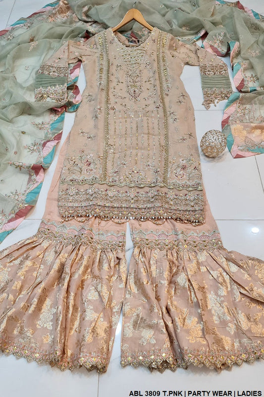 ABL 3809 masuri Pakistani women's straight shirt with gharara side view