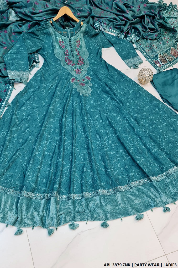 ABL 3879 digital viscose Pakistani women's long maxi outfit side view