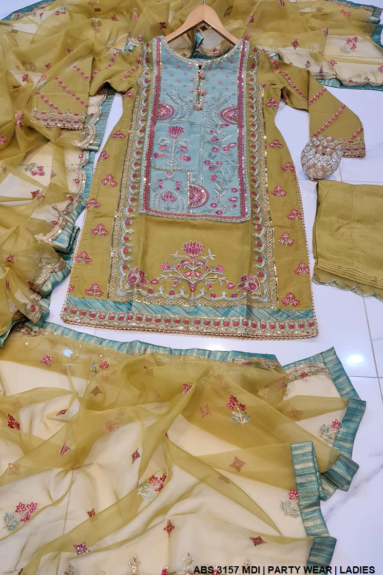 ABS 3157 Pakistani women's organza straight shirt detail view