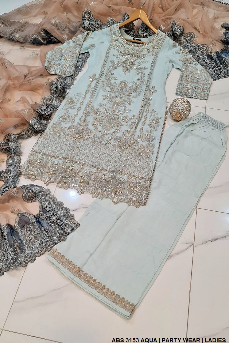 ABS 3153 Pakistani women's chiffon straight shirt plazo back view