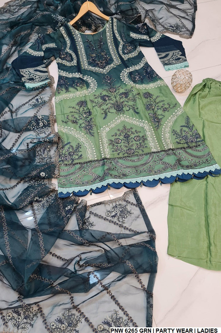 PNW 6265 Pakistani women's chiffon straight shirt with grip trouser full view