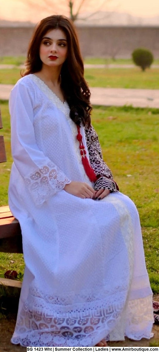 SG 1423 Cotton long frock Pakistani women's everyday dress side view